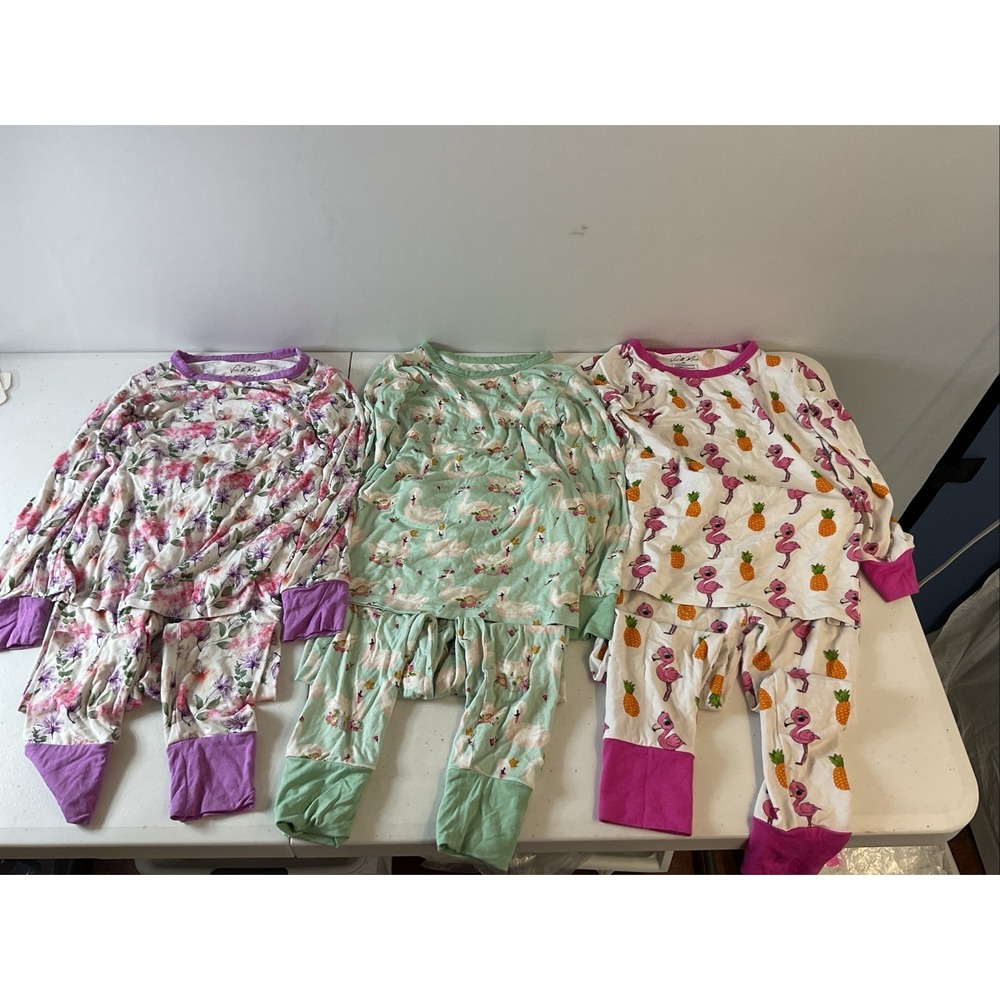 Lot of 6 Pieces‎ 5T Vive and Mack Bamboo Girls Pajama set Floral Swans Flamingos